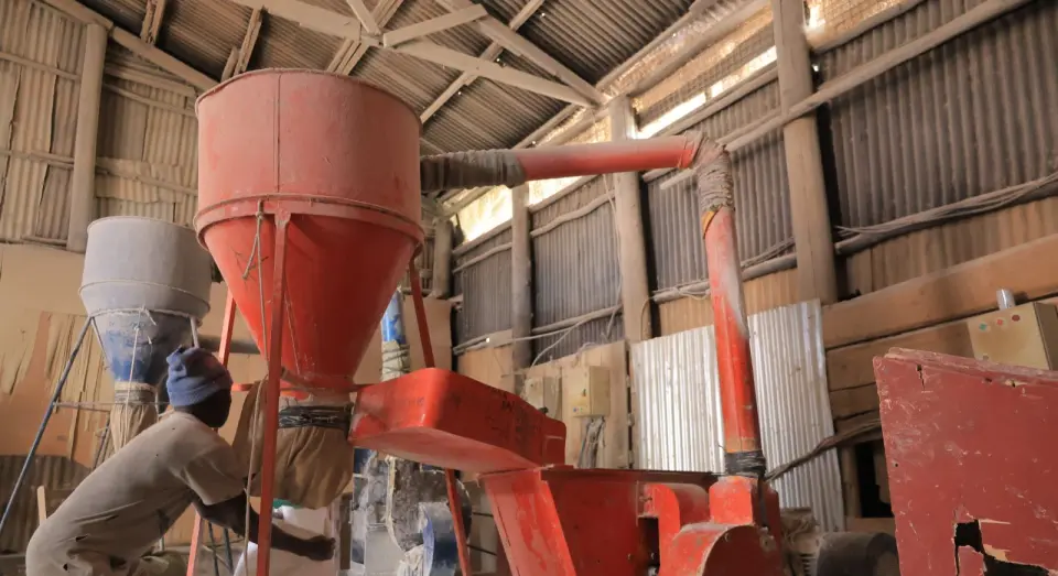 The mill in the farm’s processing shed