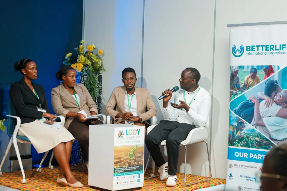 A young speaker on a BetterLife youth panel at LCOY Uganda 2026