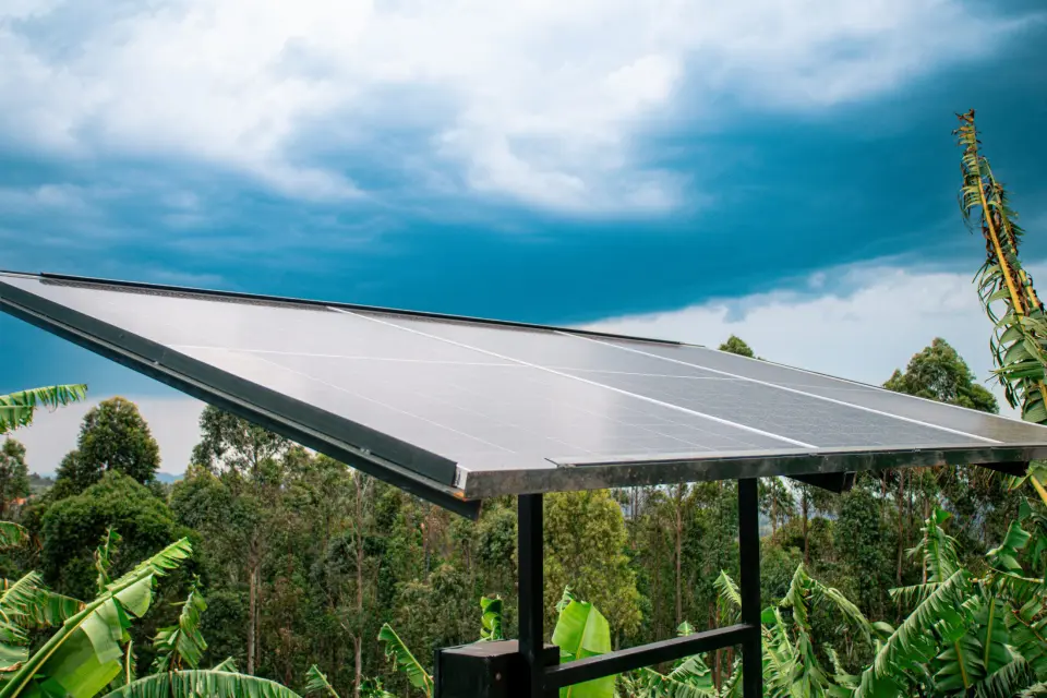 A solar panel under a wide sky in Rukungiri
