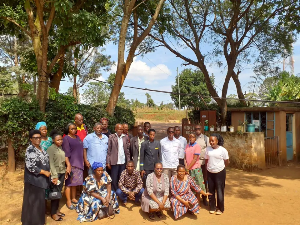 Participants and partners gathered outside FADECO in Karagwe